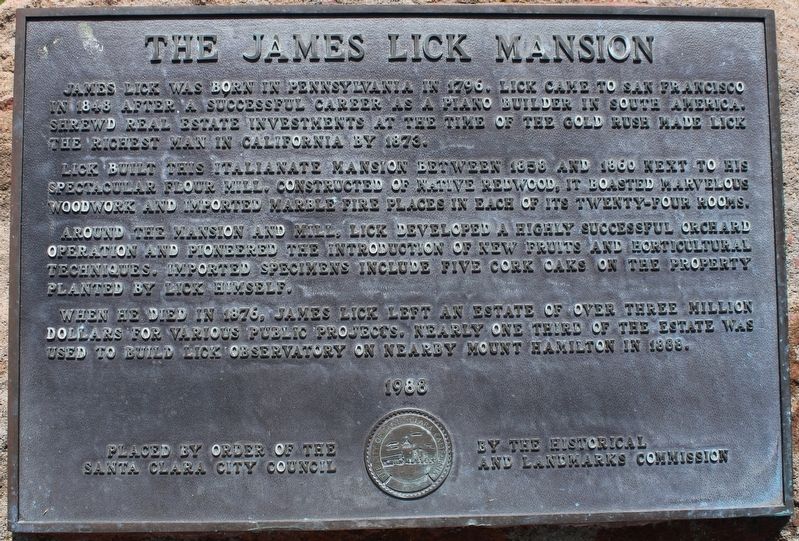 The James Lick Mansion Marker image. Click for full size.
