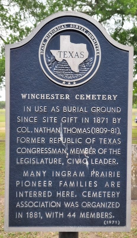 Winchester Cemetery Marker. Click for full size. Winchester Cemetery Marker image. Click for full size.