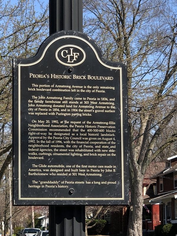 Peoria's Historic Brick Boulevard Marker image. Click for full size.