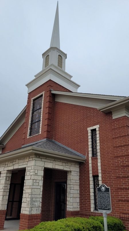 The front entrance to the First Baptist Church of Alvarado and Marker image. Click for full size.