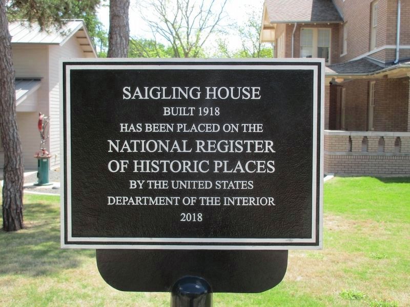Saigling House National Register of Historic Places plaque image. Click for full size.
