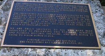 The Okeechobee Battlefield Historic State Park Marker. Click for full size. The Okeechobee Battlefield Historic State Park Marker image. Click for full size.
