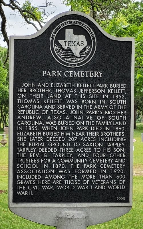 Park Cemetery Marker. Click for full size. Park Cemetery Marker image. Click for full size.