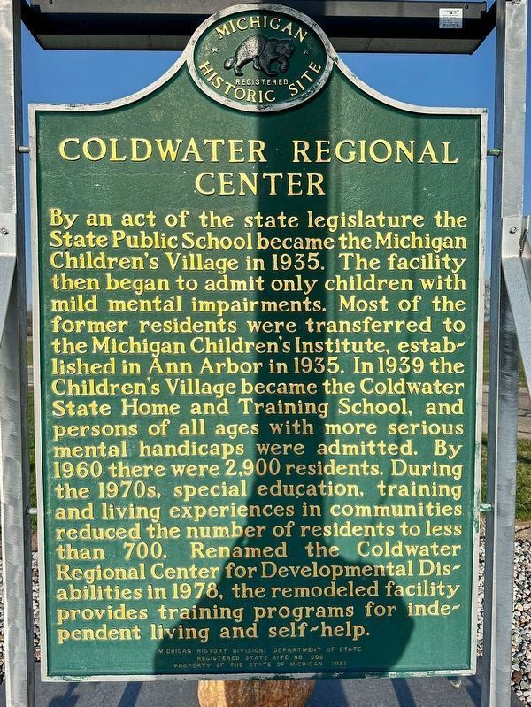 Coldwater Regional Center Marker. Click for full size. Coldwater Regional Center Marker image. Click for full size.