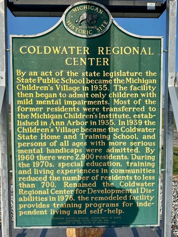 Coldwater Regional Center Marker image. Click for full size.