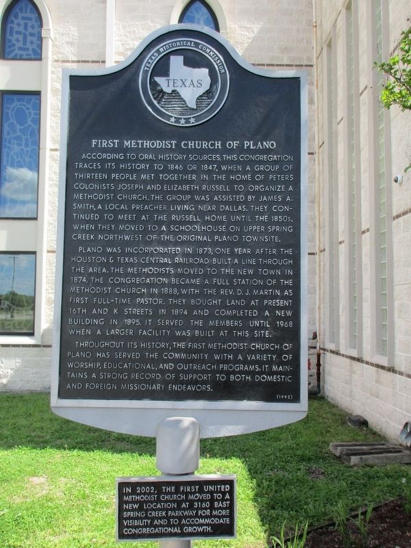 First Methodist Church of Plano Marker image. Click for full size.