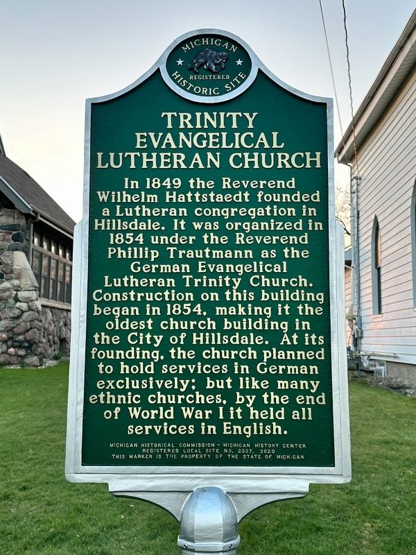 Trinity Evangelical Lutheran Church Marker, Side One image. Click for full size.