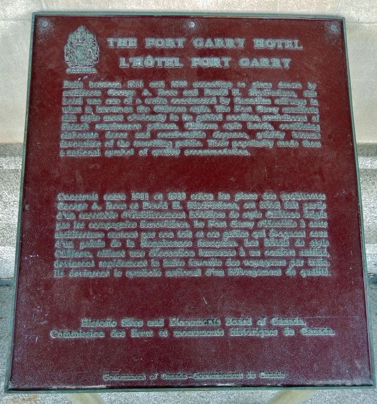 The Fort Garry Hotel / L'hôtel Fort Garry Marker. Click for full size. The Fort Garry Hotel / L'hôtel Fort Garry Marker image. Click for full size.