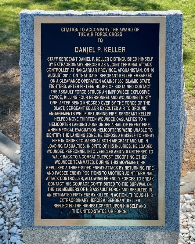 Award of Air Force Cross to Daniel P. Keller Marker image. Click for full size.