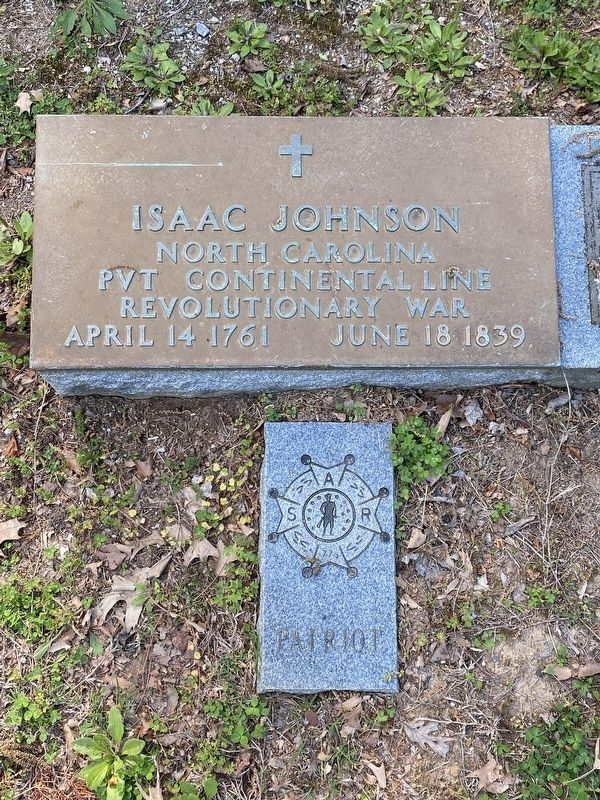 The headstone of Isaac Johnson (mentioned in marker text) image. Click for full size.