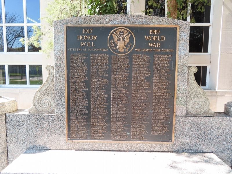 Haddonfield World War I Honor Roll Marker image. Click for full size.