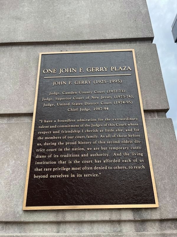 One John F. Gerry Plaza Marker. Click for full size. One John F. Gerry Plaza Marker image. Click for full size.