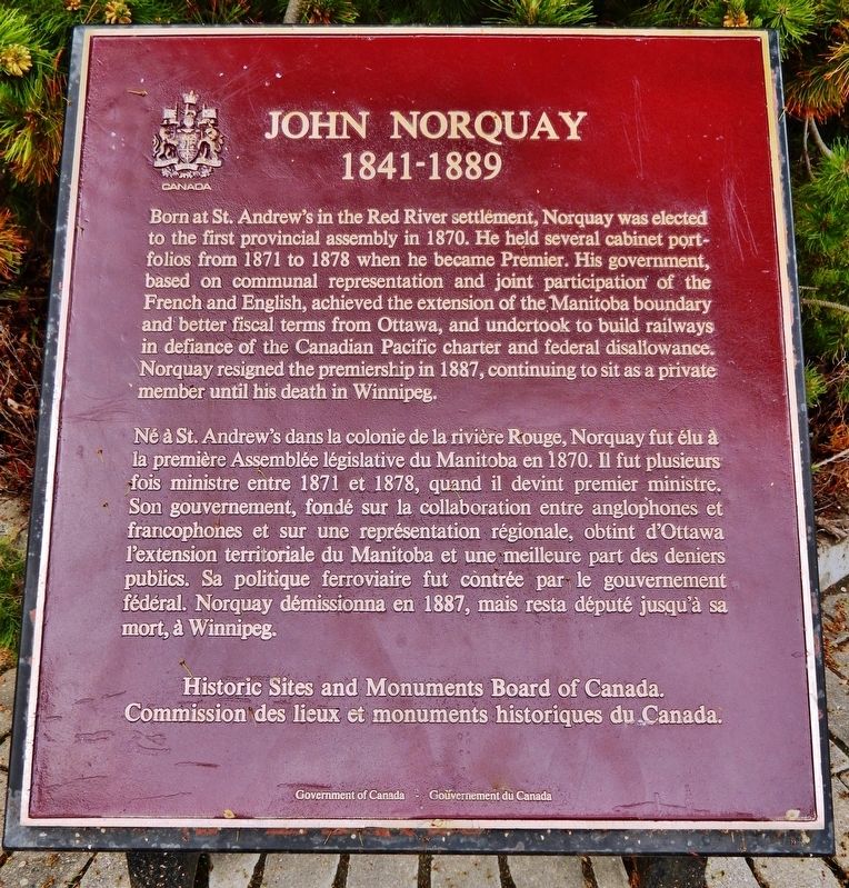 John Norquay Marker. Click for full size. John Norquay Marker image. Click for full size.