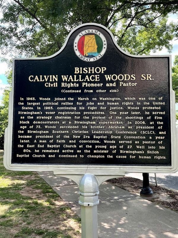 Bishop Calvin Wallace Woods, Sr. Marker - Reverse Side image. Click for full size.