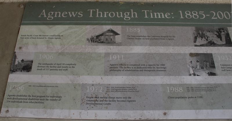 Agnews Tthrough Time: 1885-2003 Marker image. Click for full size.