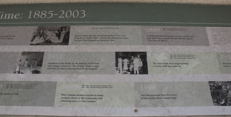 Agnews Tthrough Time: 1885-2003 Marker. Click for full size. Agnews Tthrough Time: 1885-2003 Marker image. Click for full size.