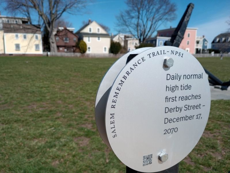 Derby Wharf Salem Remembrance Trail sign image. Click for full size.
