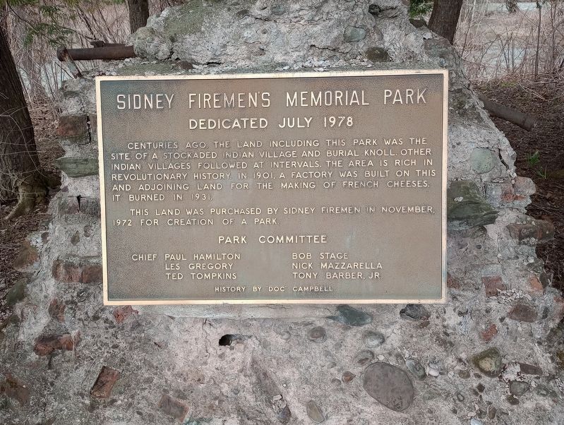 Sidney Firemen's Memorial Park Marker image. Click for full size.