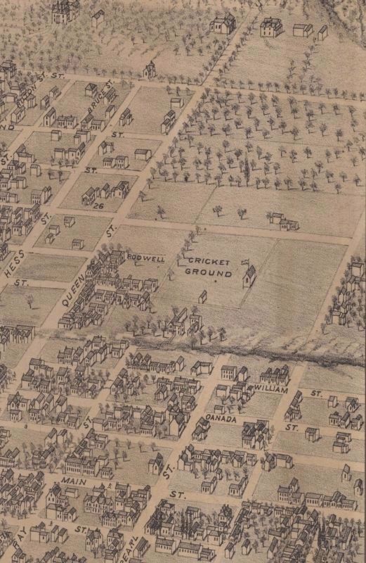 The Cricket Ground (later H.A.A.A. Grounds) from a Bird�s Eye Map of Hamilton, 1876 image. Click for full size.