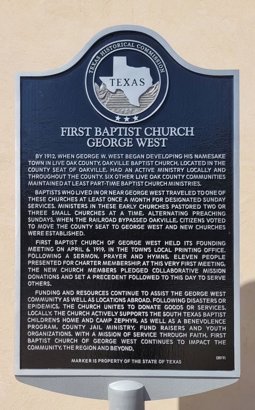 First Baptist Church George West Marker image. Click for full size.