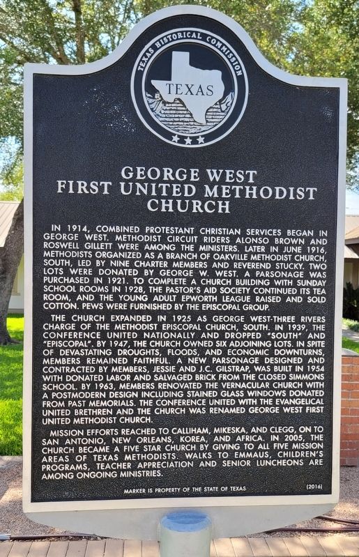 George West First United Methodist Church Marker image. Click for full size.