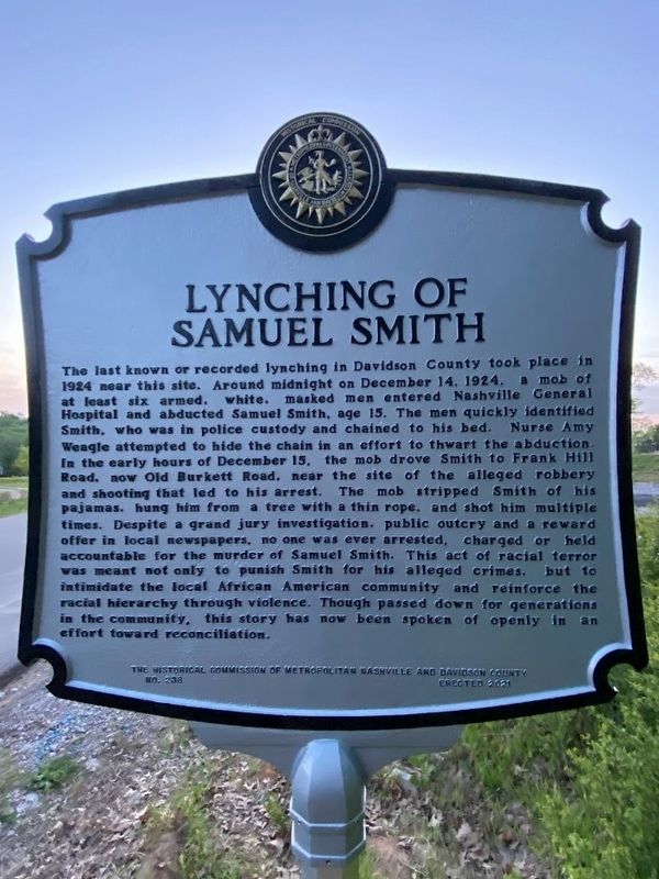 Racial Terror Lynchings in America/Lynching of Samuel Smith Marker image. Click for full size.