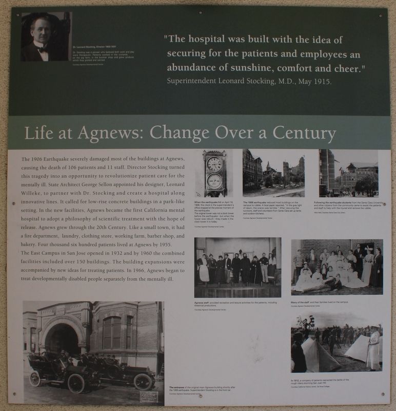 Life at Agnews: Change Over a Century Marker image. Click for full size.