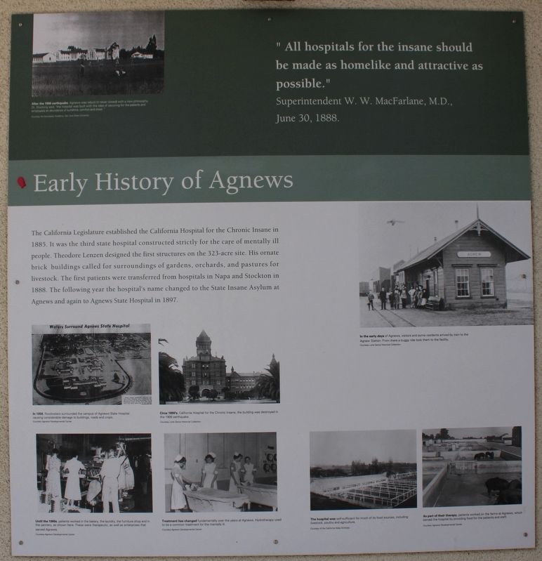Early History of Agnews Marker image. Click for full size.