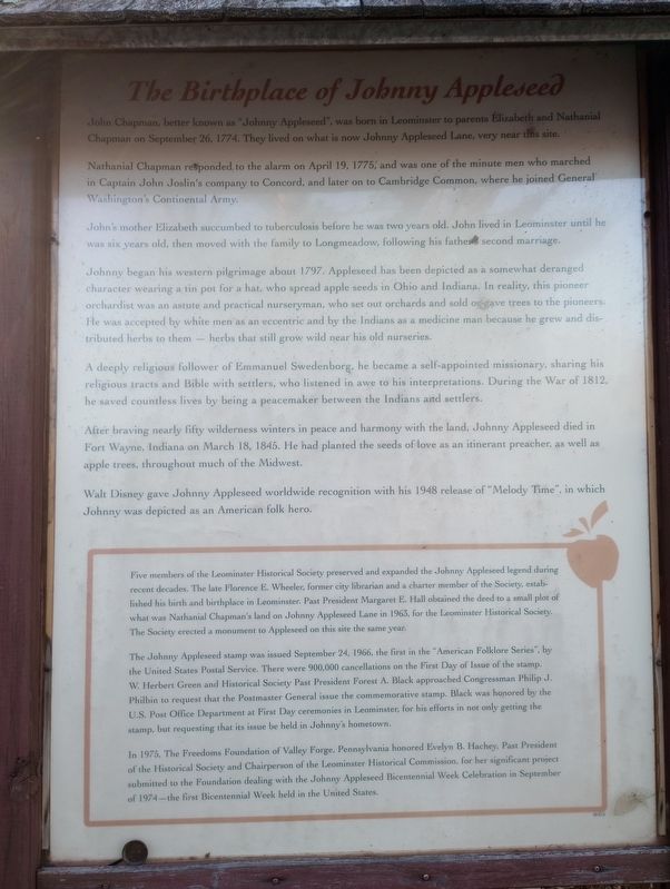 The Birthplace of Johnny Appleseed Marker image. Click for full size.