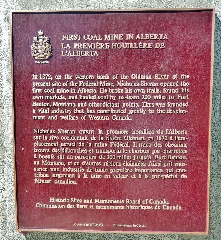 First Coal Mine in Alberta /<br>La première houillère de L'Alberta Marker. Click for full size. First Coal Mine in Alberta /<br>La première houillère de L'Alberta Marker image. Click for full size.