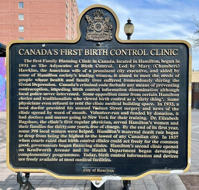 Canadas First Birth Control Clinic Marker image. Click for full size.