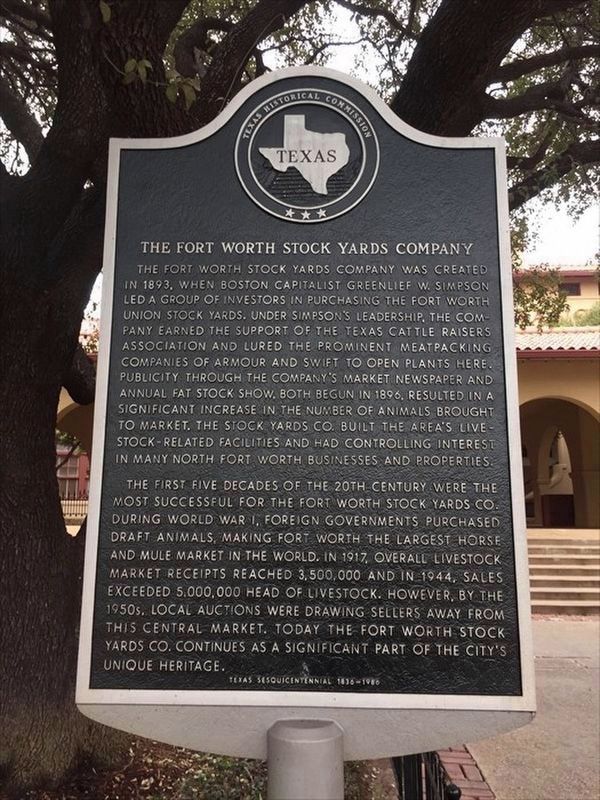 The Fort Worth Stock Yards Company Marker image. Click for full size.