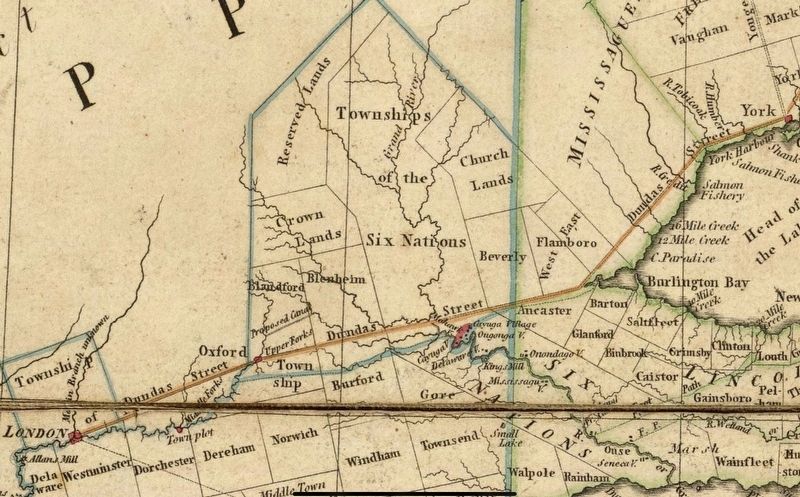 Dundas Street as depicted on a map of Upper Canada of 1800.. Click for full size. Dundas Street as depicted on a map of Upper Canada of 1800. image. Click for full size.