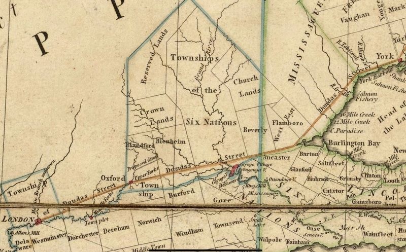 Dundas Street as depicted on a map of Upper Canada of 1800. image. Click for full size.