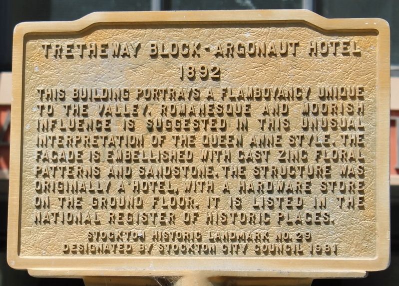 Tretheway Block - Argonaut Hotel Marker image. Click for full size.
