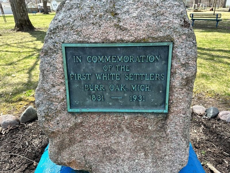 First White Settlers in Burr Oak Marker. Click for full size. First White Settlers in Burr Oak Marker image. Click for full size.