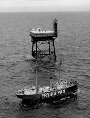 Lightship FRYING PAN on its last day on station, 1964 image. Click for full size.