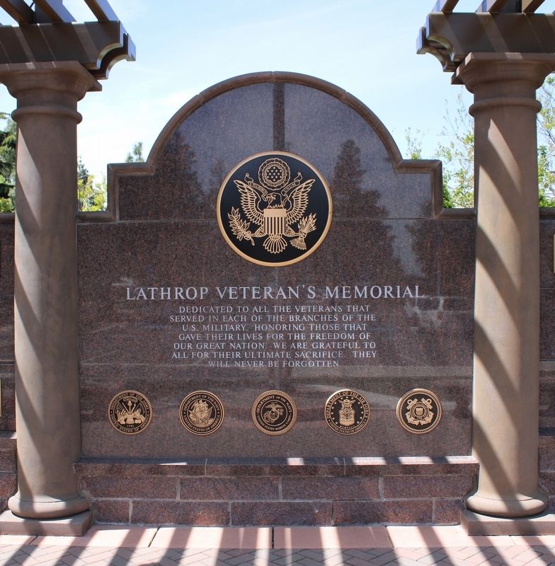 Lathrop Veterans Memorial Marker image. Click for full size.