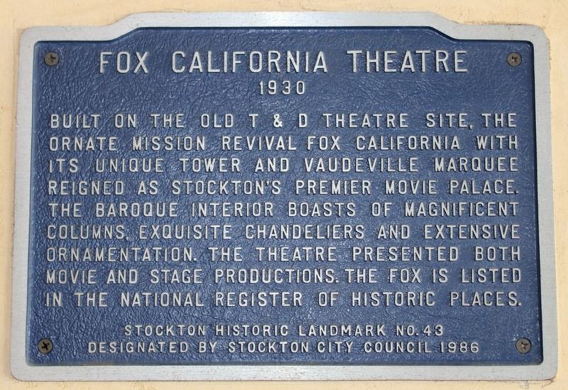 Fox California Theatre Marker image. Click for full size.