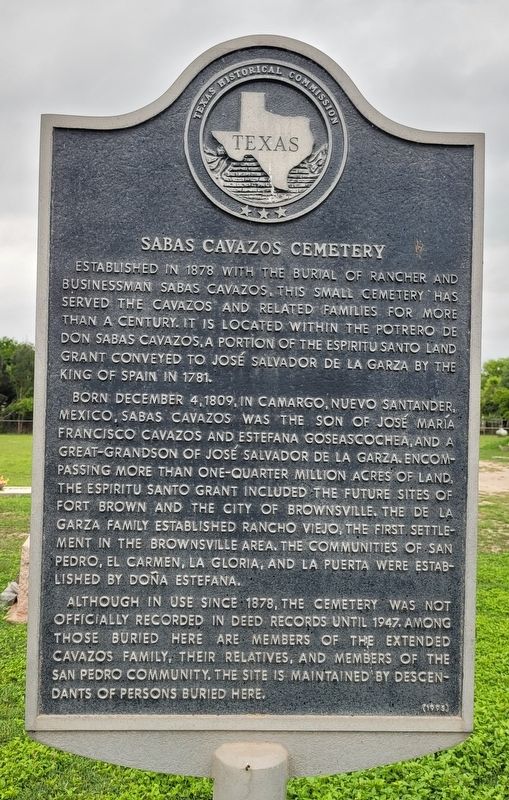 Sabas Cavazos Cemetery Marker image. Click for full size.