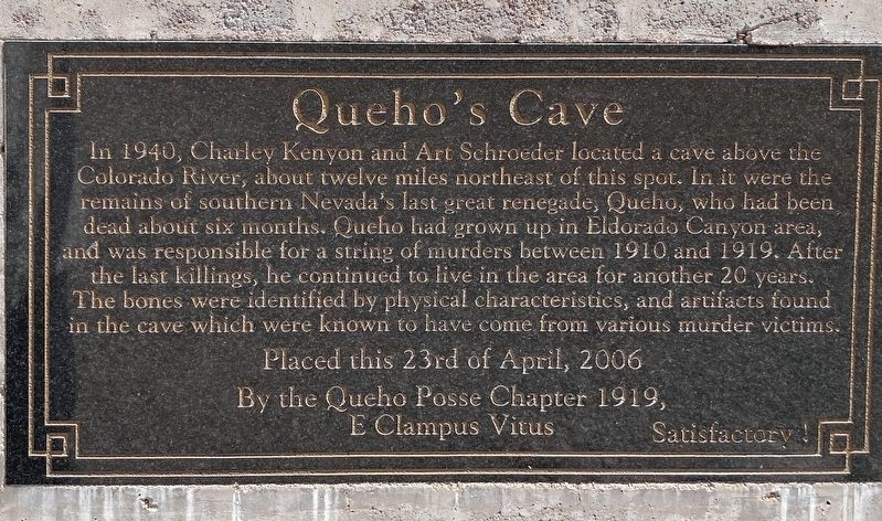 Queho's Cave Marker image. Click for full size.