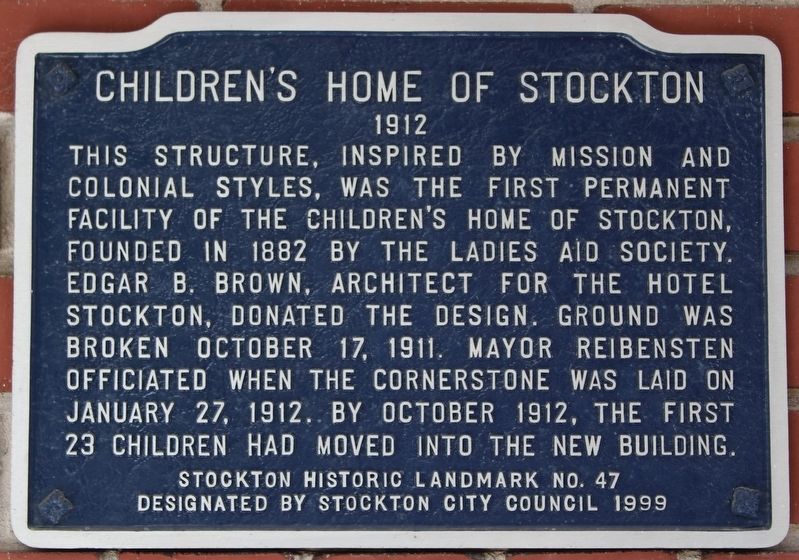 Children's Home of Stockton Marker image. Click for full size.