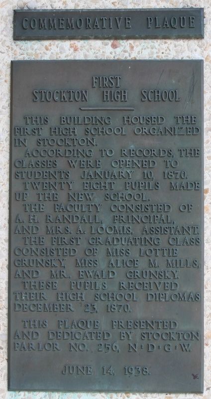 First Stockton High School Marker image. Click for full size.