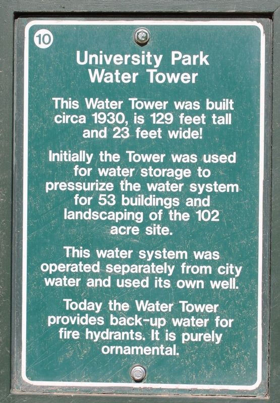 University Park Water Tower Marker image. Click for full size.