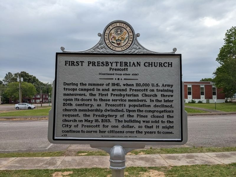 First Presbyterian Church Marker Reverse image. Click for full size.