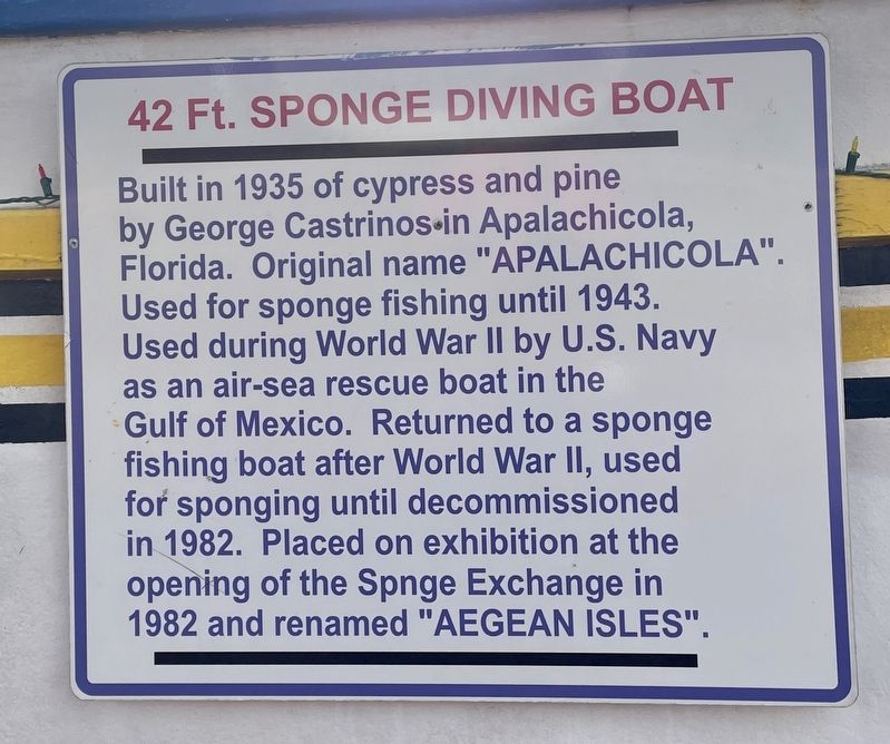42 Ft. Sponge Diving Boat Marker image. Click for full size.