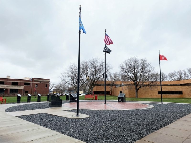 Capt. Joseph J. Foss Marker <i>(right)</i> in Patriots Plaza image. Click for full size.