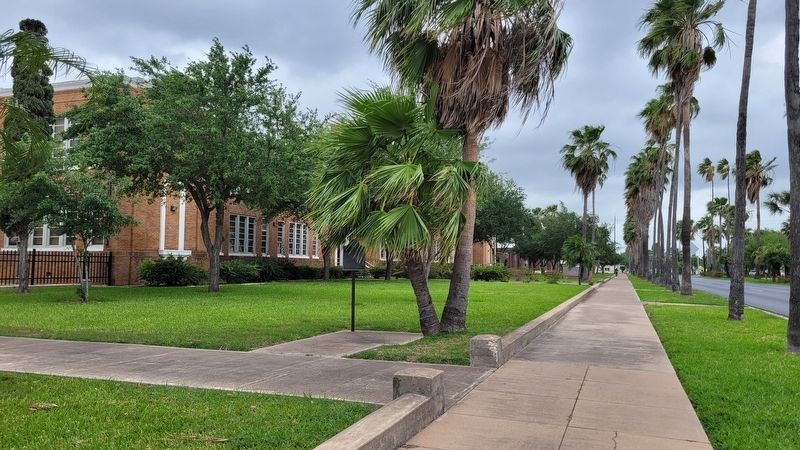 The Old Brownsville High School Marker under the palm tree image. Click for full size.