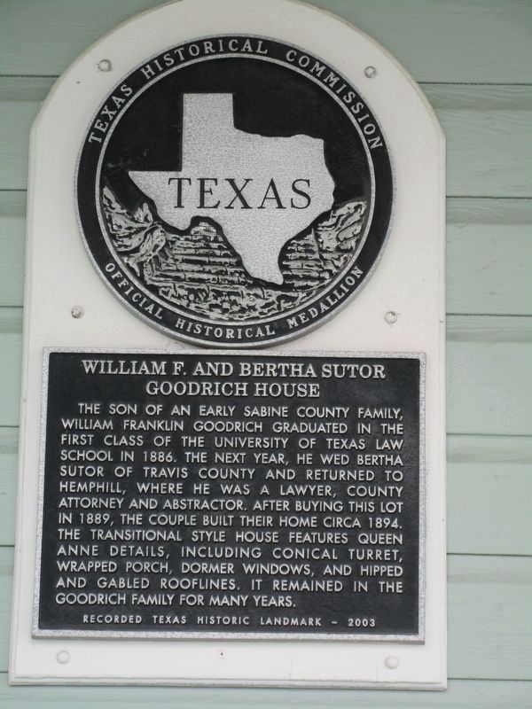 Goodrich, William F. and Bertha Sutor, House Marker image. Click for full size.