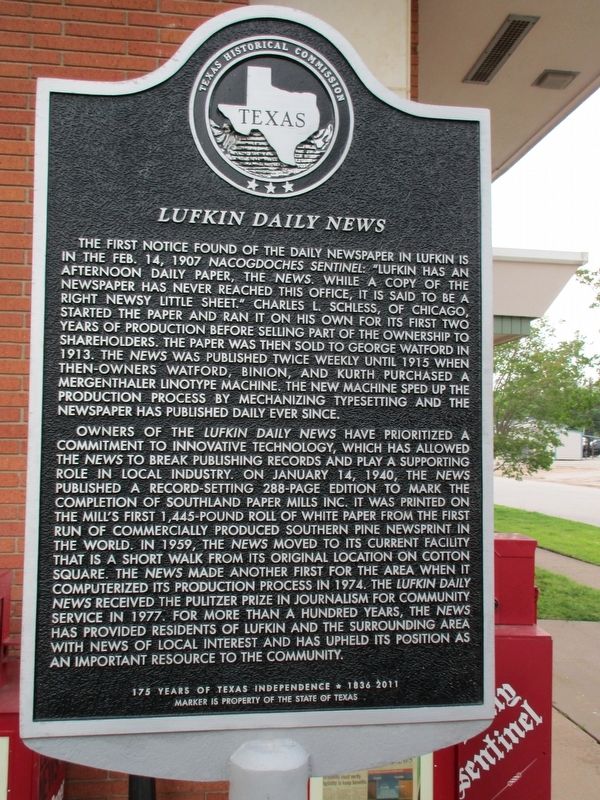 Lufkin Daily News Marker image. Click for full size.
